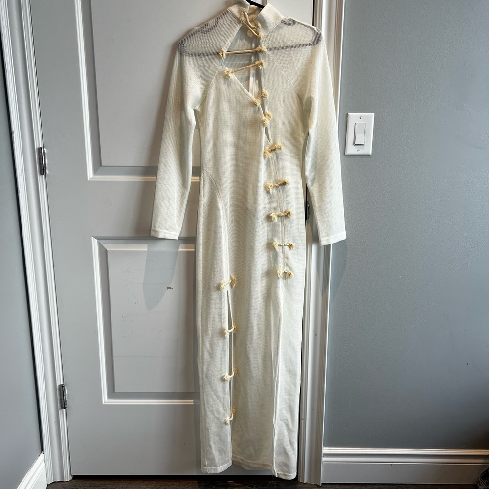 WHITE boho Mesh long sleeve Dress Medium - JOCACY